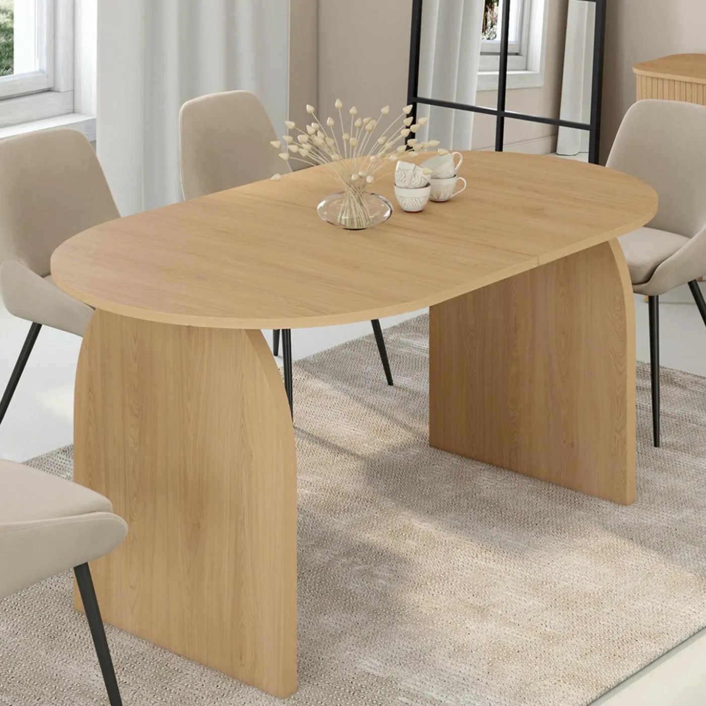 Table à manger extensible ovale 6-10 personnes 160 - 200 cm en bois façon hêtre