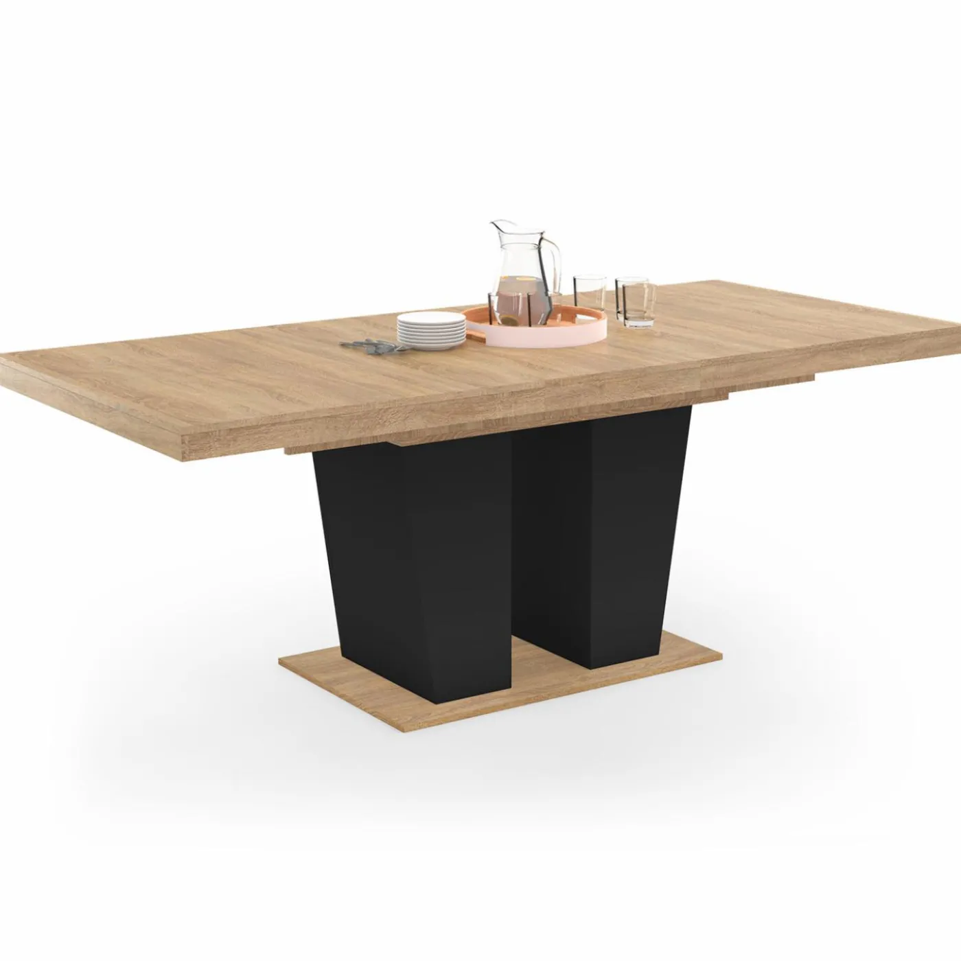 Table à manger extensible avec pied central bois et noir