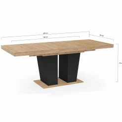 Table à manger extensible avec pied central bois et noir