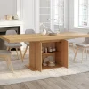 Table à manger extensible 160-200 cm lattes tasseau bois avec rangement pied central 6-10 personnes