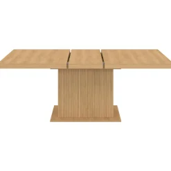 Table à manger extensible 160-200 cm lattes tasseau bois avec rangement pied central 6-10 personnes