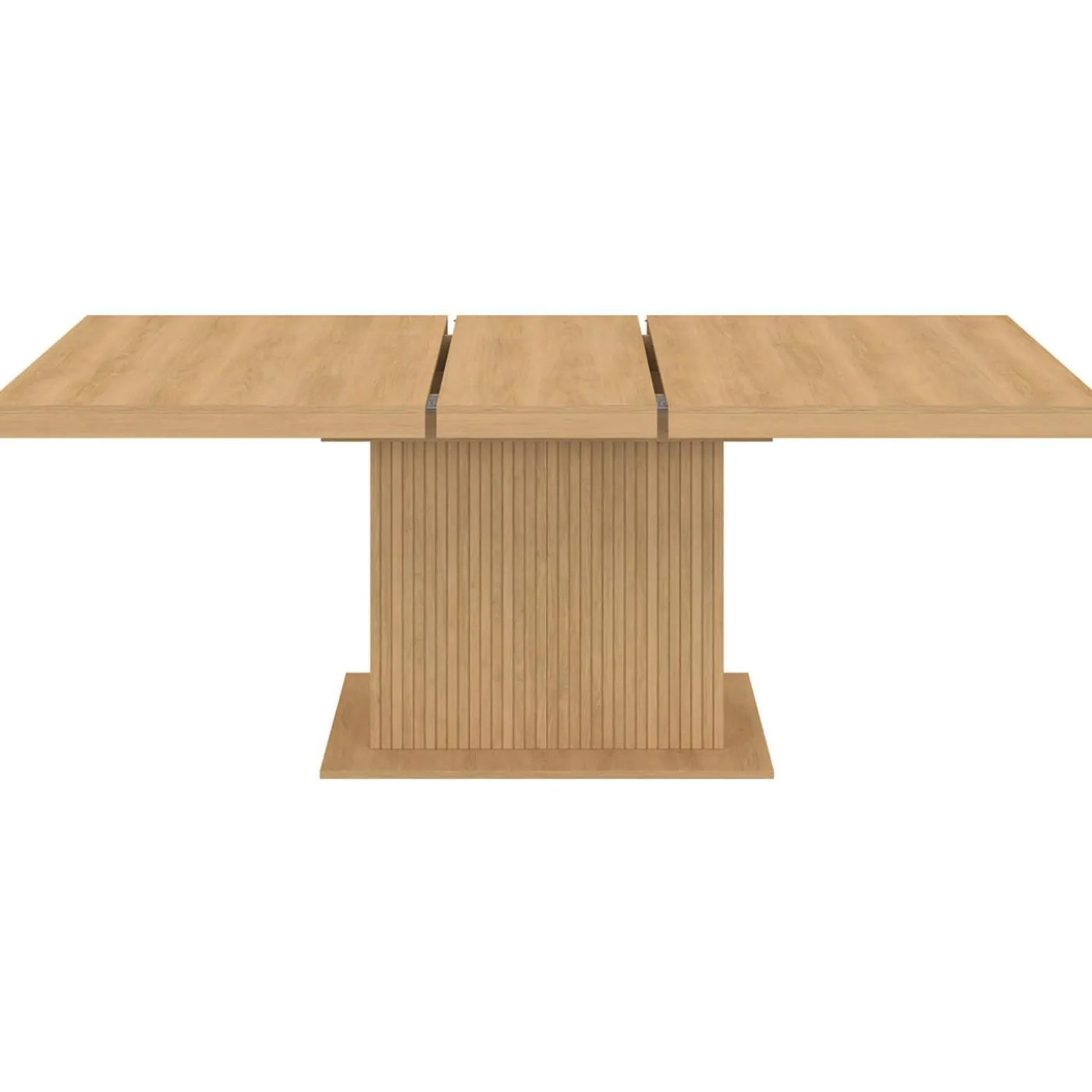 Table à manger extensible 160-200 cm lattes tasseau bois avec rangement pied central 6-10 personnes