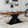 Table à manger extensible rectangle 160-200 cm 6-10 personnes pied X noir et plateau bois foncé