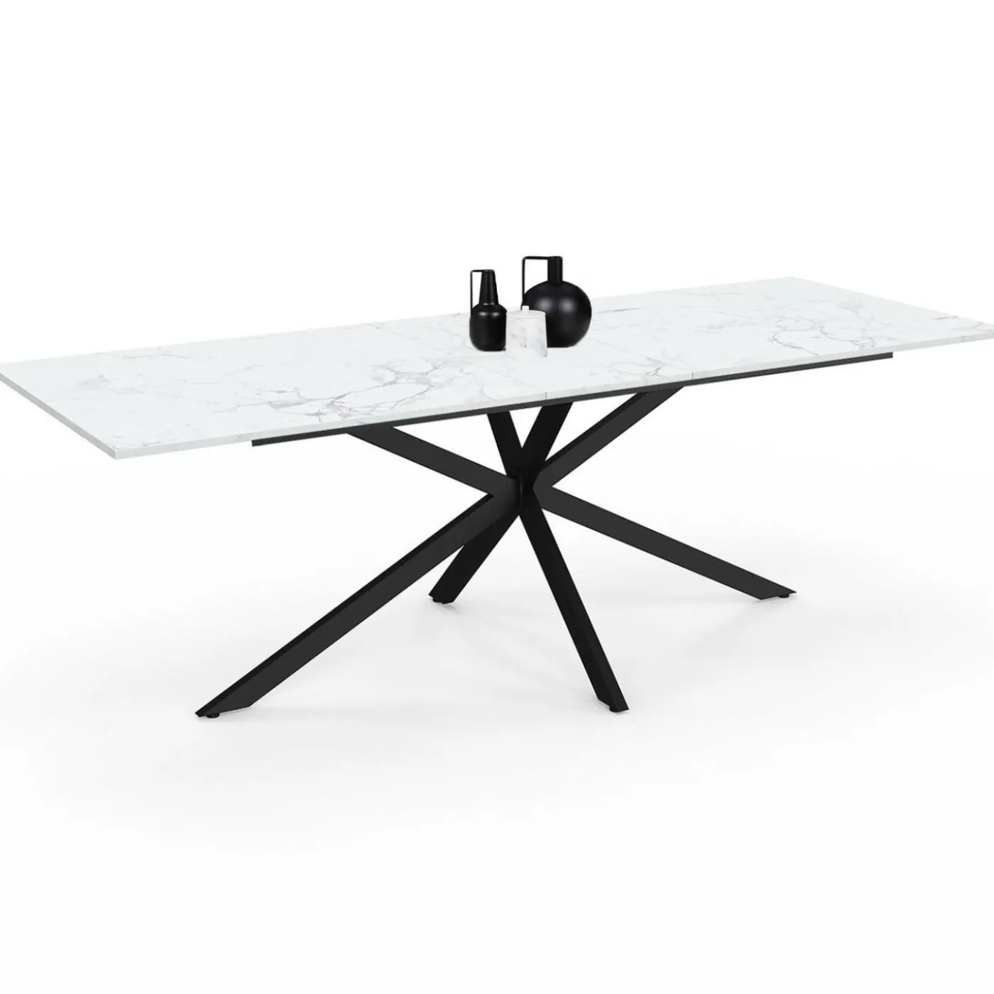 Table à manger extensible rectangle 200-240 cm 8-12 personnes effet marbre blanc