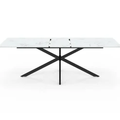 Table à manger extensible rectangle 200-240 cm 8-12 personnes effet marbre blanc