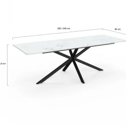 Table à manger extensible rectangle 200-240 cm 8-12 personnes effet marbre blanc