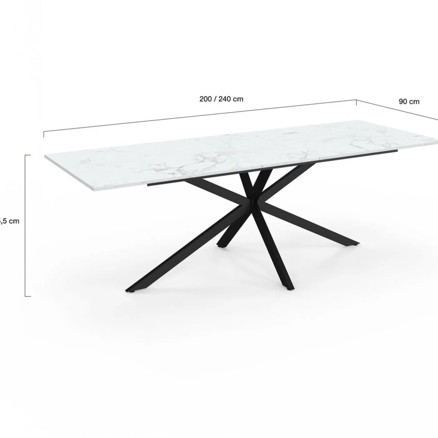 Table à manger extensible rectangle 200-240 cm 8-12 personnes effet marbre blanc