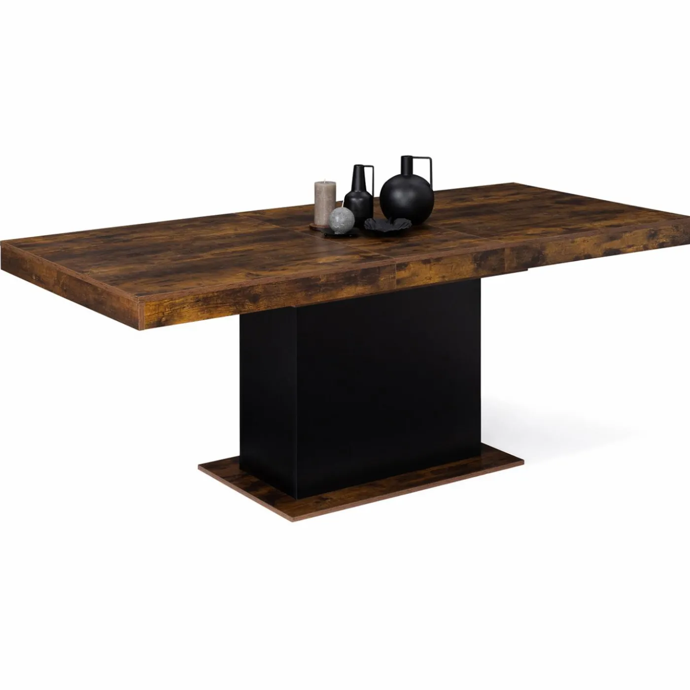 Table à manger extensible bois effet vieilli et noir 6-10 personnes 160-200 cm
