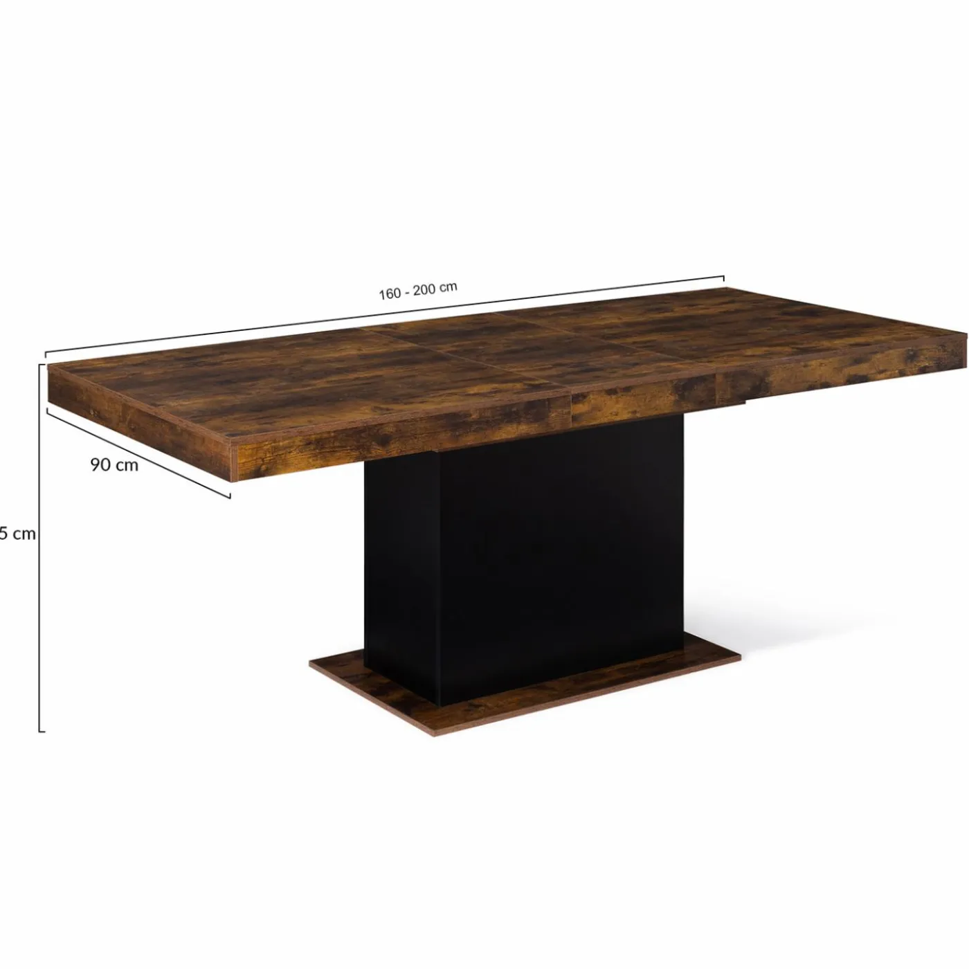 Table à manger extensible bois effet vieilli et noir 6-10 personnes 160-200 cm