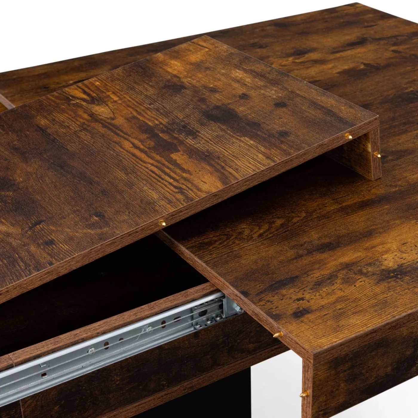 Table à manger extensible bois effet vieilli et noir 6-10 personnes 160-200 cm