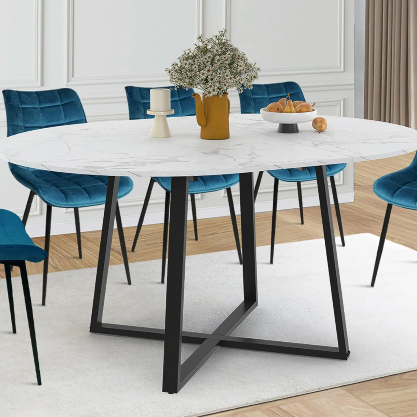 Table à manger extensible ronde 4-8 personnes noire