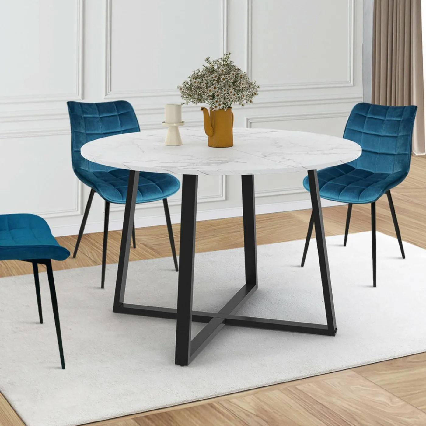 Table à manger extensible ronde 4-8 personnes noire