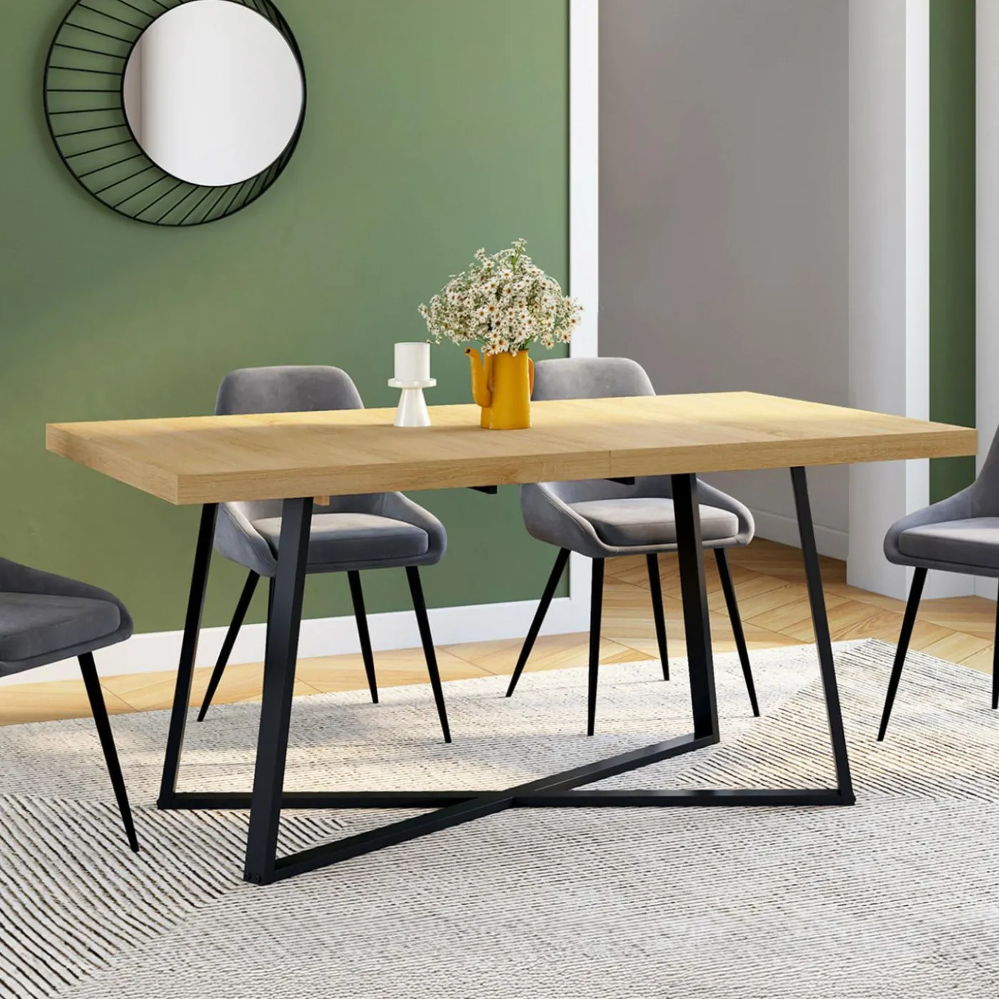 Table à manger extensible rectangle 160-200 cm 6-10 personnes bois et noir