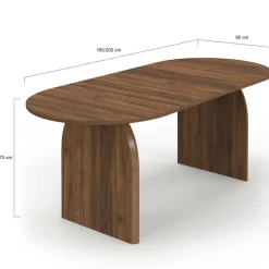 Table à manger extensible japandi ovale 6-10 personnes noyer 160 - 200 cm