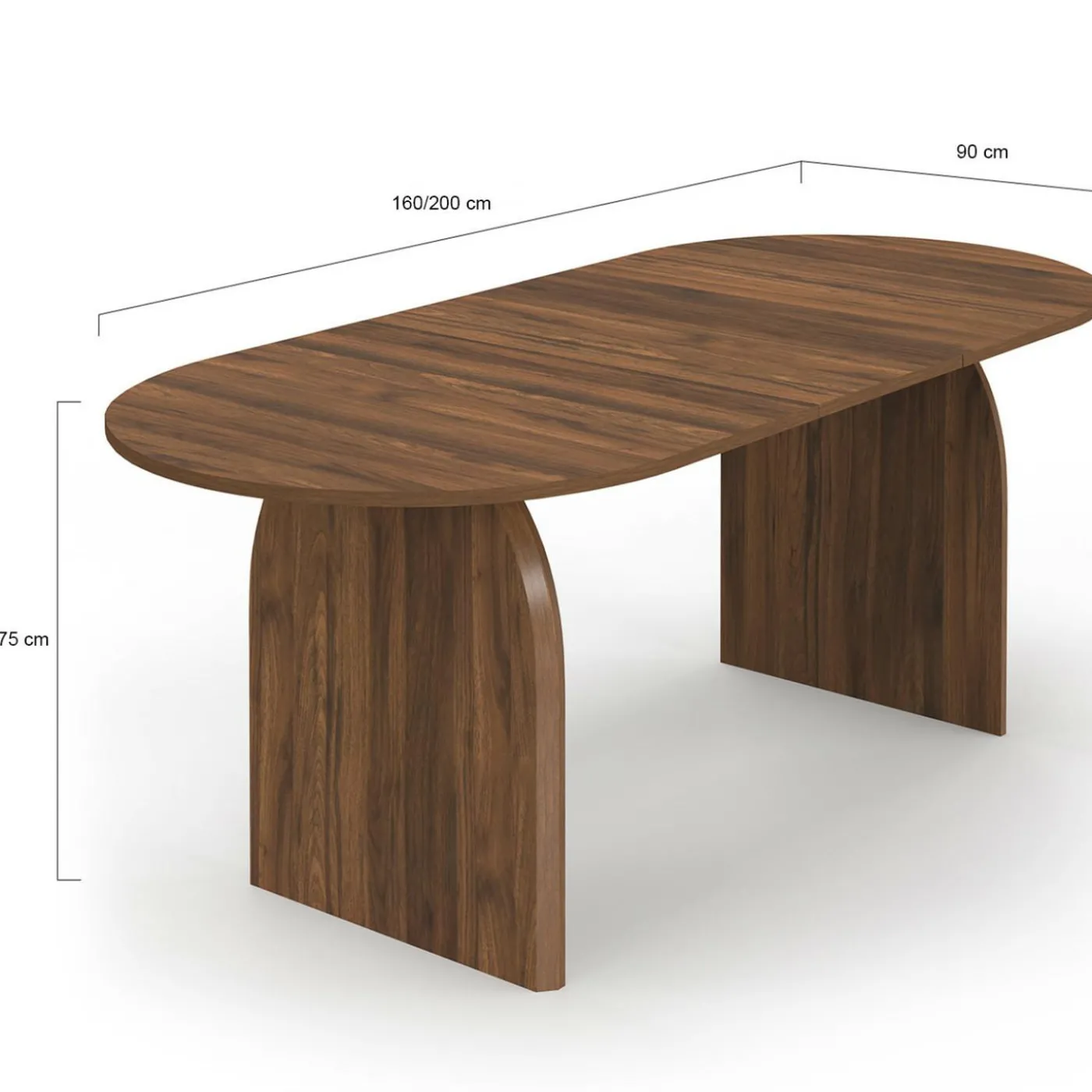 Table à manger extensible japandi ovale 6-10 personnes noyer 160 - 200 cm