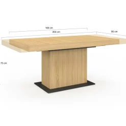 Table à manger extensible rectangle bois et socle noir