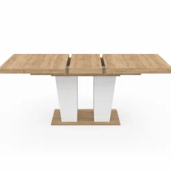 Table à manger extensible avec pied central bois et blanc