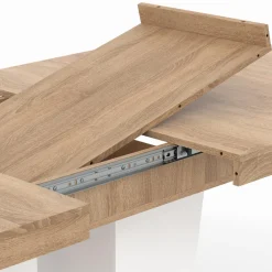 Table à manger extensible avec pied central bois et blanc