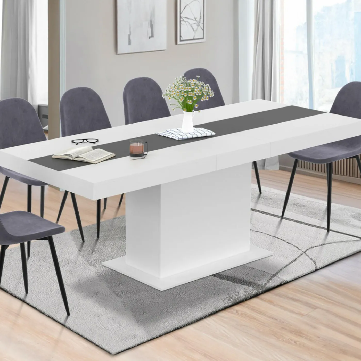 Table à manger extensible rectangle blanche 160x200 cm