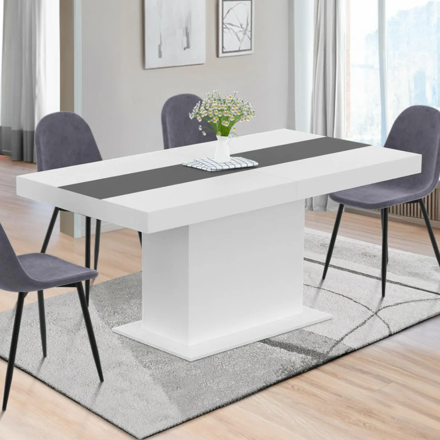 Table à manger extensible rectangle blanche 160x200 cm