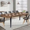 Table à manger extensible en bois pieds épingle noir 8-12 personnes 200-240 cm