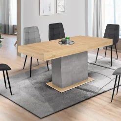 Table à manger extensible 6-10 personnes bois et effet béton