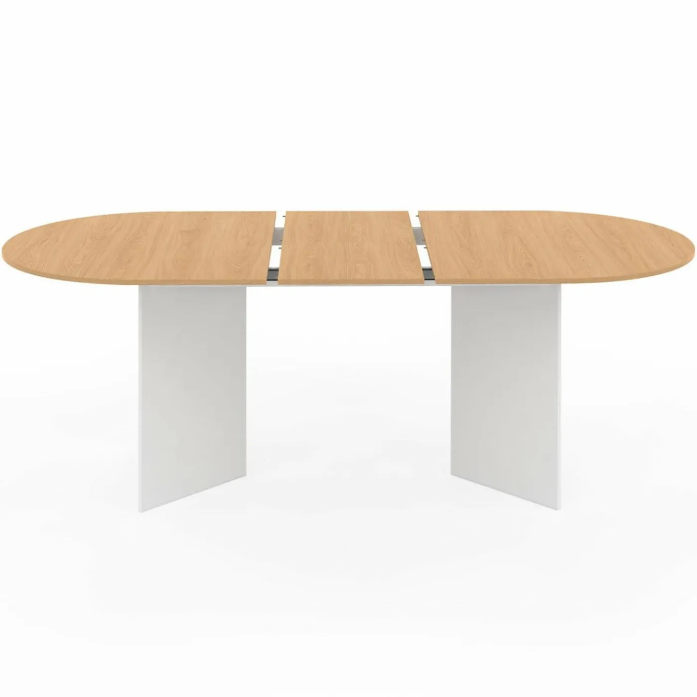 Table à manger extensible ovale MARTHE 6 -10 personnes bois façon hêtre et blanc 160-200 cm
