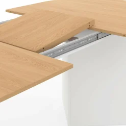Table à manger extensible ovale MARTHE 6 -10 personnes bois façon hêtre et blanc 160-200 cm