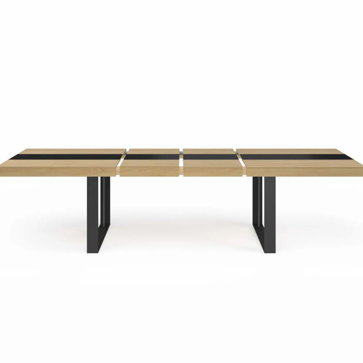 Table à manger extensible bois et bande centrale noire