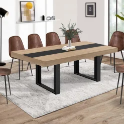 Table à manger extensible bois et bande centrale noire