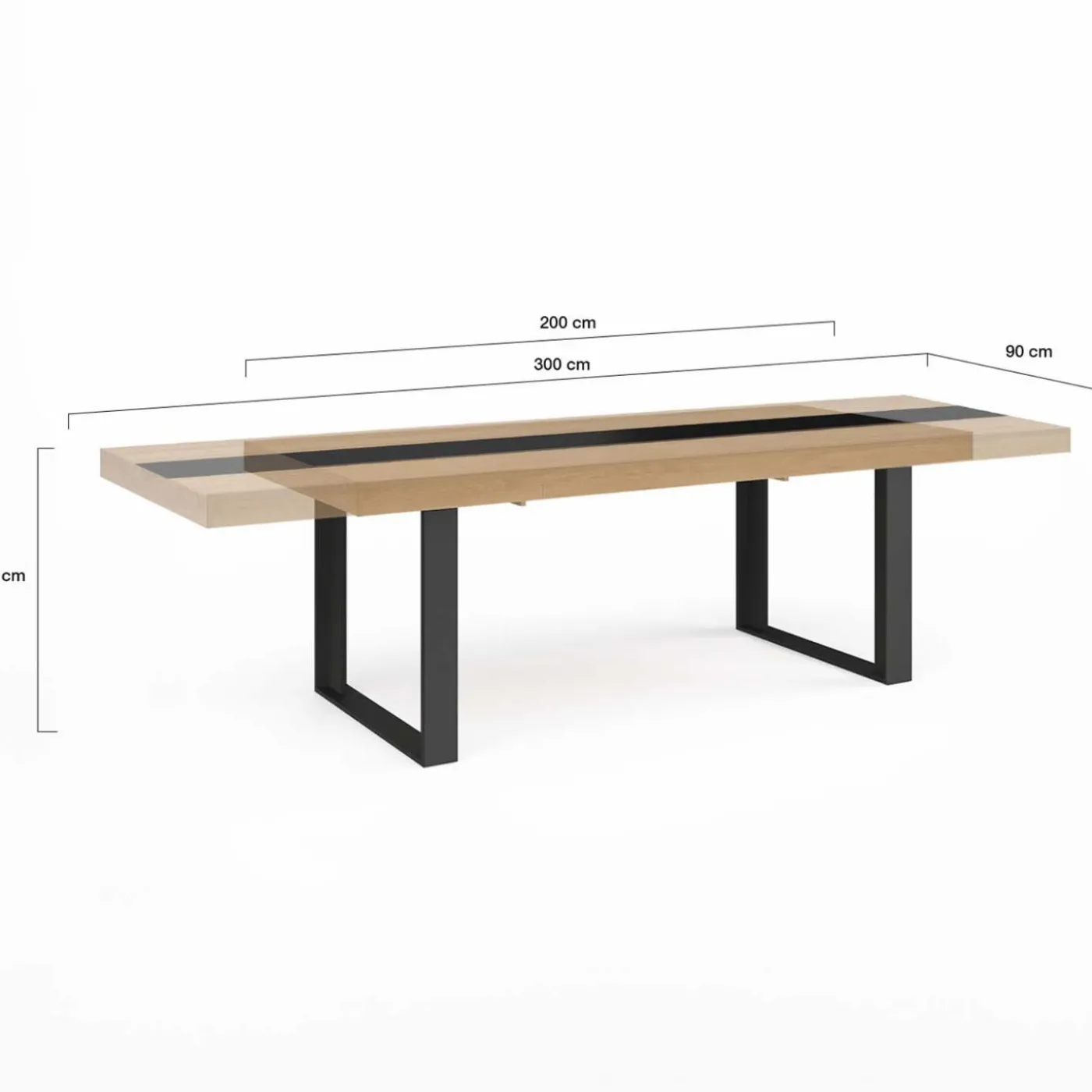 Table à manger extensible bois et bande centrale noire
