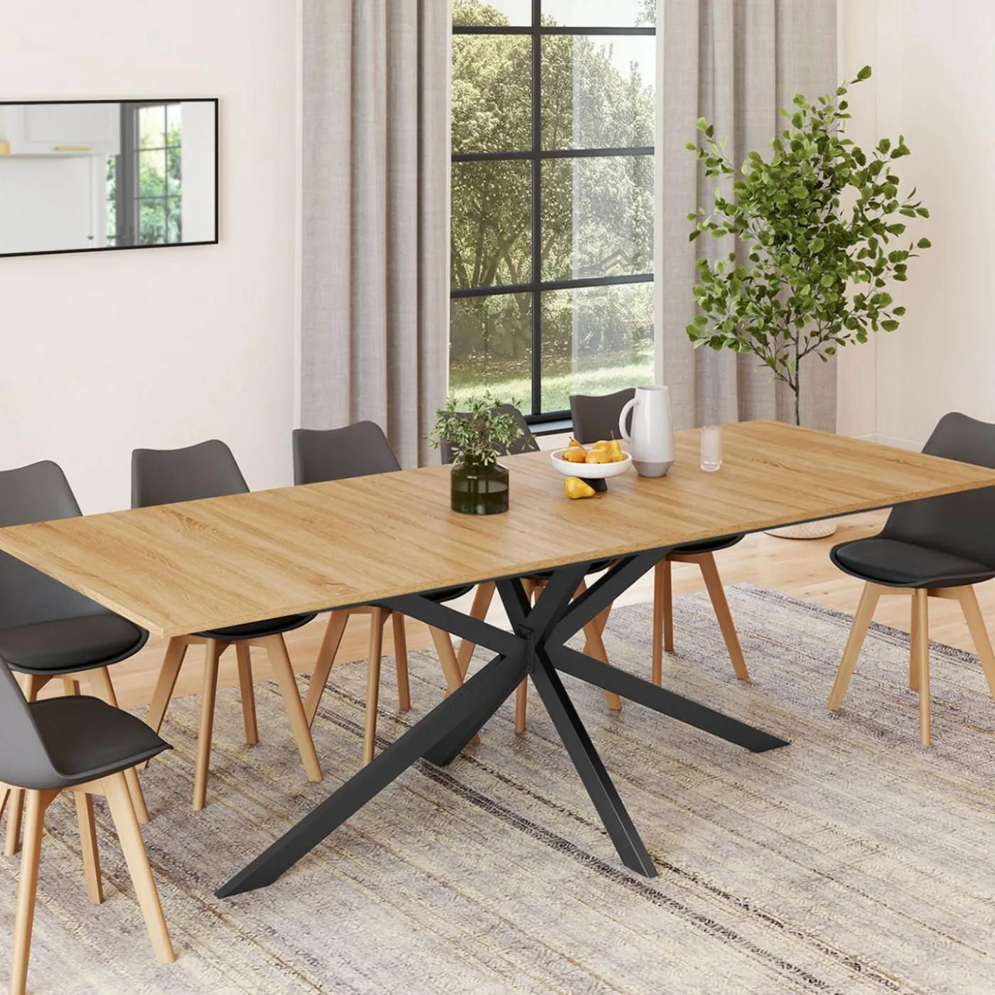 Table à manger extensible 8-12 personnes bois et noir