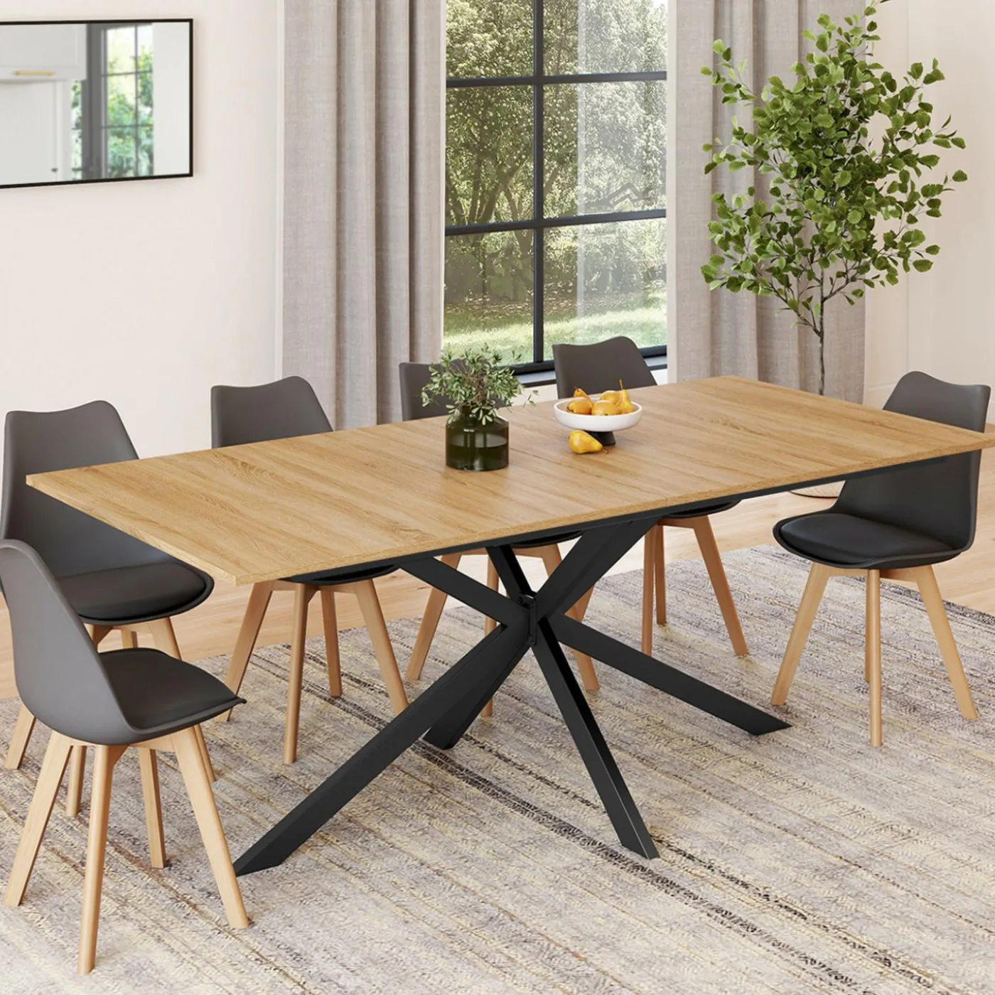 Table à manger extensible 8-12 personnes bois et noir