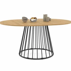 Table à manger extensible ronde 110-150 cm 4-8 personnes bois et pied filaire noir