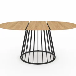 Table à manger extensible ronde 110-150 cm 4-8 personnes bois et pied filaire noir