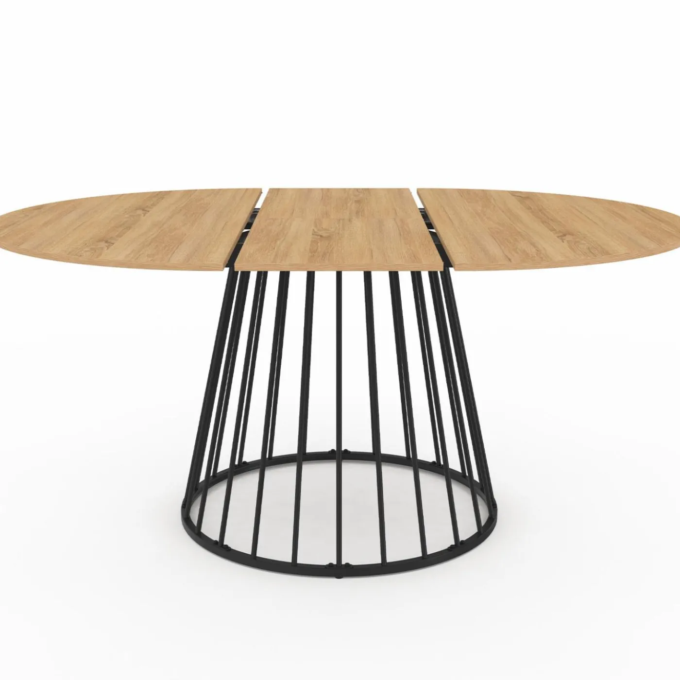 Table à manger extensible ronde 110-150 cm 4-8 personnes bois et pied filaire noir