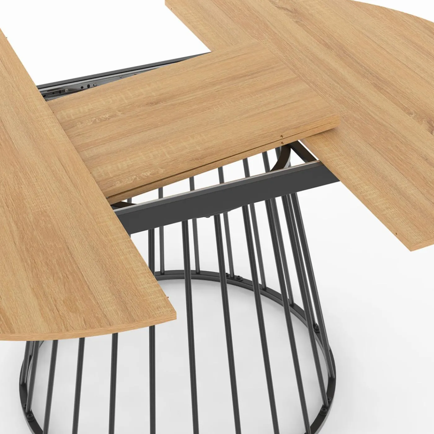 Table à manger extensible ronde 110-150 cm 4-8 personnes bois et pied filaire noir