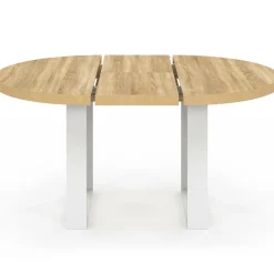 Table à manger extensible ronde bois et blanc 110-150 cm pour 4 à 6 personnes