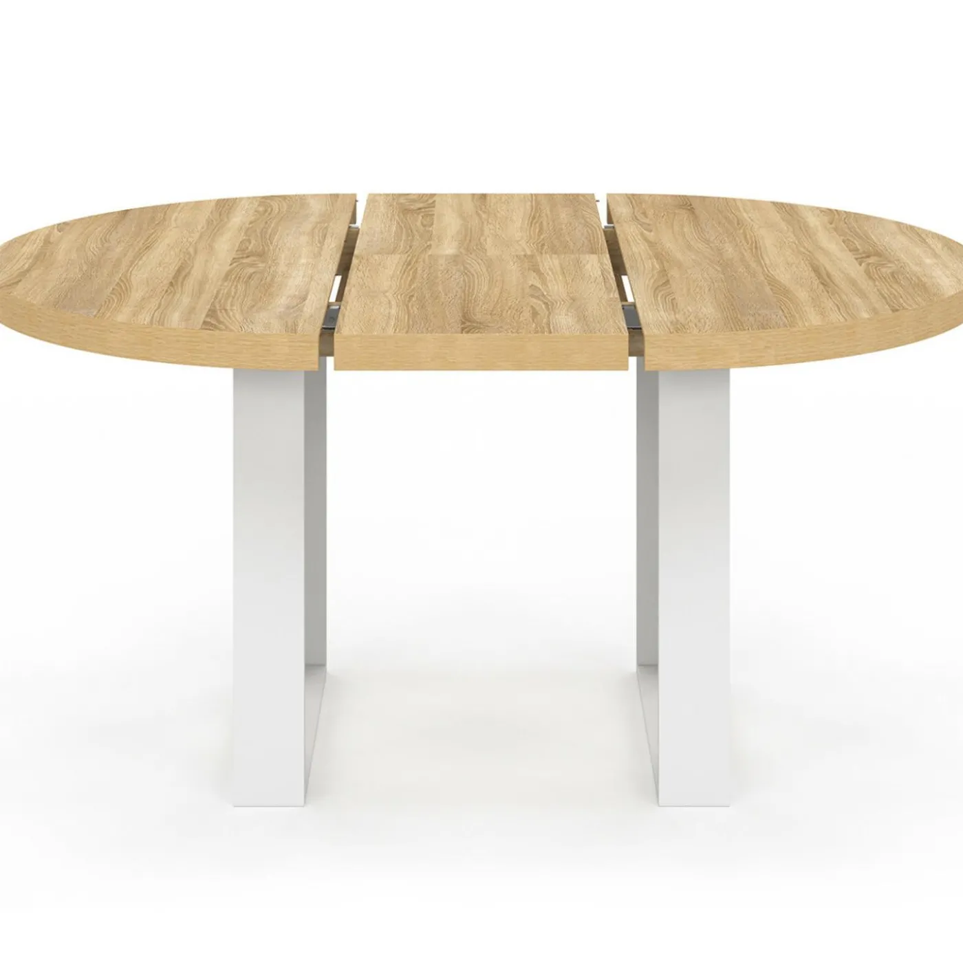 Table à manger extensible ronde bois et blanc 110-150 cm pour 4 à 6 personnes