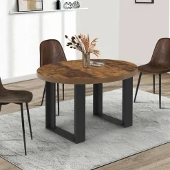 Table à manger extensible ronde 4-6 personnes bois foncé effet vieilli et noir