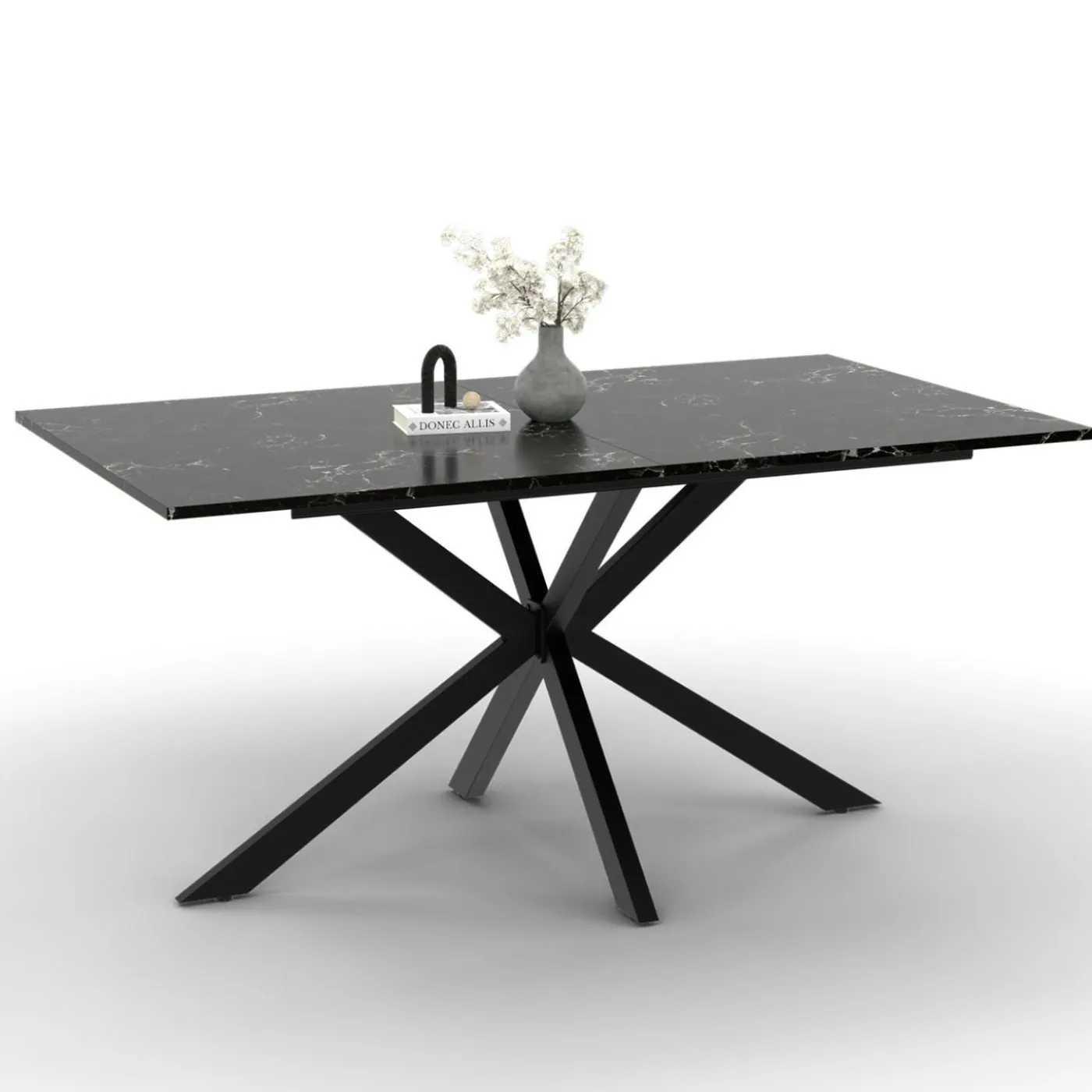 Table à manger extensible effet marbre noir