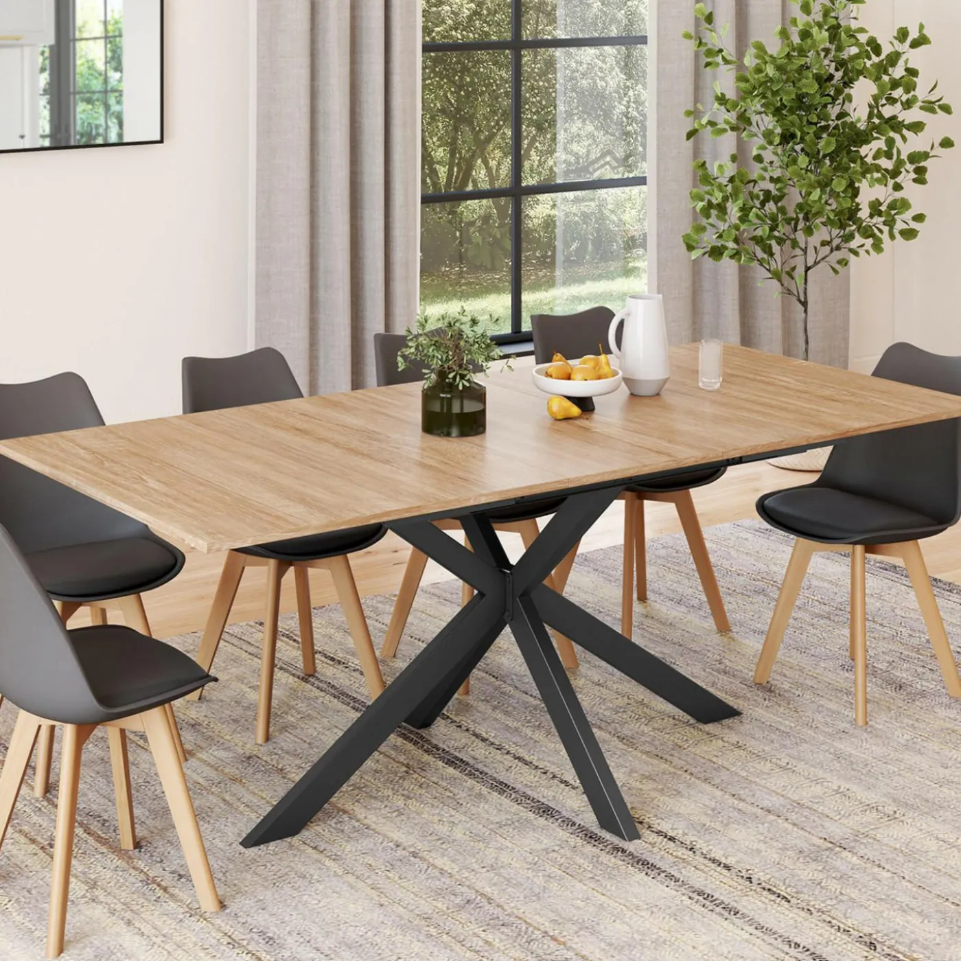 Table à manger extensible 6-10 personnes bois et noir 160-200 cm