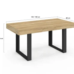 Table à manger extensible 120-160 cm 4-6 personnes noire et bois