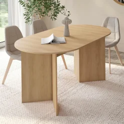 Table à manger extensible ovale 160-200 cm bois façon hêtre 6-10 personnes