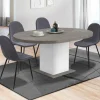 Table à manger extensible ronde 4-8 personnes béton et blanc 120-160 cm