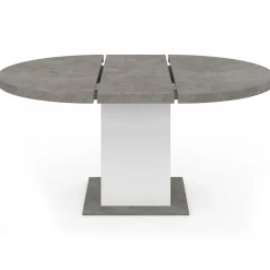 Table à manger extensible ronde 4-8 personnes béton et blanc 120-160 cm