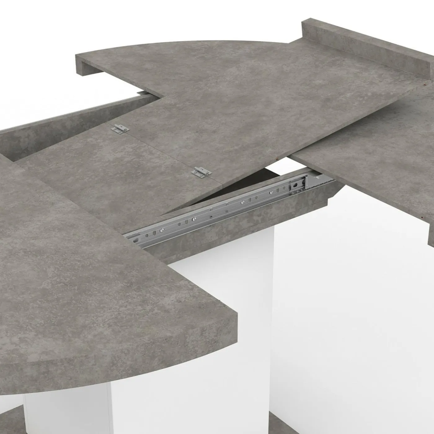 Table à manger extensible ronde 4-8 personnes béton et blanc 120-160 cm