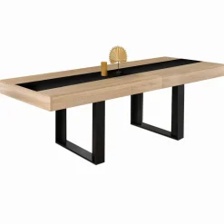 Table à manger extensible 6-10 personnes bois et bande centrale noire