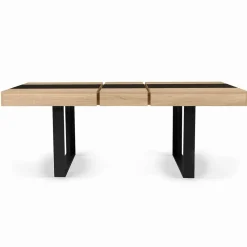 Table à manger extensible 6-10 personnes bois et bande centrale noire