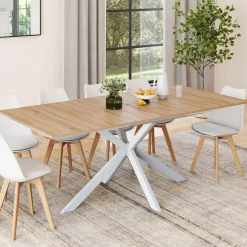 Table à manger extensible rectangulaire bois et blanc